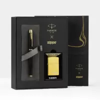 ZIPPO 打火机&parker派克笔礼盒 磨砂金商标+ IM纯黑丽雅金夹