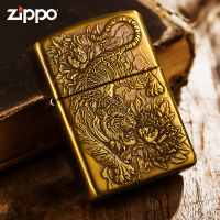 ZIPPO 纯铜盔甲双面虎嗅蔷薇 防风煤油打火机