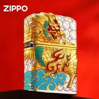 ZIPPO 纯银珐琅火麒麟 防风煤油打火机