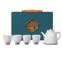 銮源丰S-003描金羊脂玉 茶具小套装(配茶壶)