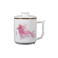 銮源丰S-010羊脂玉瓷办公杯 带茶漏