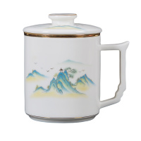 銮源丰S-011羊脂玉瓷办公杯 带茶漏