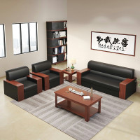 海邦 简约现代木质办公沙发商务办公室沙发茶几组合 (3+1+1+长几+方几)