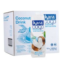 KARA Coco佳乐椰子汁1000ML *12瓶 新鲜椰肉榨汁+原生椰子水 富含人体所需电解质 不含动物蛋白