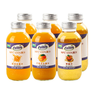 芬特乐NFC+100%果汁300ml*6瓶 橙2+芒果2+苹果2 精选原料 果味芬香 回味悠长