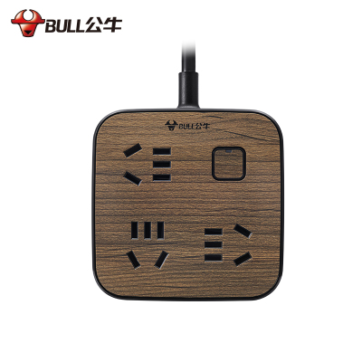 公牛(BULL)GN-R3330全长5米5位插孔黑色木纹装饰插座创意桌面插座/接线板/排插/拖线板/插排