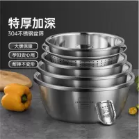 炊大皇 WG41265 不锈钢盆筛两件套 双层汤盆沥水篮 漏筛 洗菜洗水果淘米 28CM