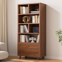 OTHER日式窄立柜胡桃木色展示书柜 [升级加深30cm]胡桃木色四层长40带抽屉