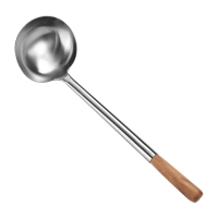 安立洁康不锈钢厨师炒勺子木质