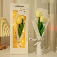 三八妇女节礼物郁金香花束永生花+礼袋+灯串 颜色随机