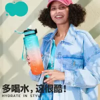 大水壶夏季健身运动水杯 tritan吸管杯子 橘子汽水