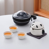 豪峰熊猫旅行茶具陶瓷茶壶胶囊包
