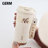 格沵(germ)可口可乐闪耀保温杯带吸管咖啡水杯大容量车载杯子500ML奶霜白