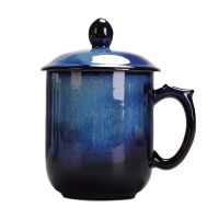 梦丝洛 窑变带盖茶水分离大容量茶杯