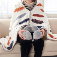 红豆舒适便携居家办公多功能毯 红豆随心披毯+U型枕组合 HDZ-2211