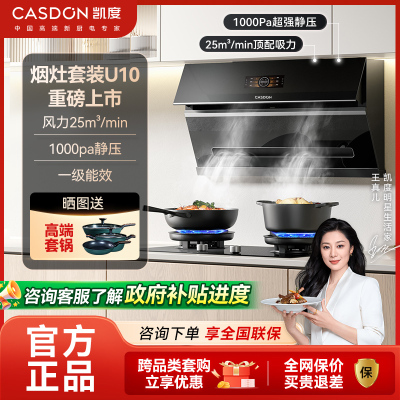 凯度(CASDON)抽油烟机燃气灶大吸力家用烟灶套装侧吸式油烟机套装侧吸25大风量 零烟感U10 neo(天然气)