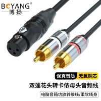 博扬 卡侬母头转双莲花头 XLR转RCA调音台音响箱功放卡农线5米 平衡音频转非平衡 BY-XLR/2RCA-KJ-5M