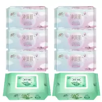 清风洗脸巾80抽/包*6+清风御本草杀菌湿巾80片/包*2