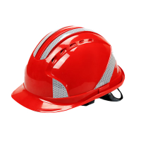 谋福 9962 五筋透气ABS反光安全帽批发 领导佩戴防砸防护头盔 工地建筑头盔(红色反光条 )