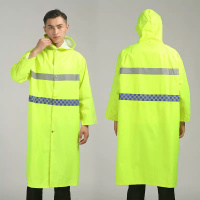 豹盾 环卫大褂雨衣双反光条长款连体防水雨披 荧光黄-均码