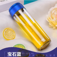 希诺(HEENOOR)双层PC塑料杯带盖 蓝色 XN-8109 405ML