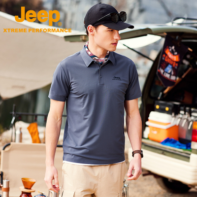 Jeep吉普夏季新款户外速干T恤男凉感防晒polo衫透气徒步运动短袖