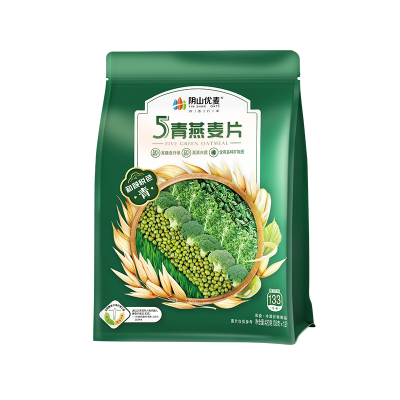 阴山优麦5青燕麦片420克(35克×12)冲泡即食燕麦片营养早餐西兰花大麦苗桑叶绿豆羽衣甘蓝混合燕麦片