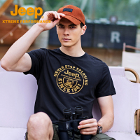 Jeep官方户外透气速干T恤男夏季印花短袖大码圆领休闲风运动上衣