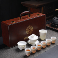 拓牌 功夫茶具套装家用亮光羊脂玉瓷 10件套亮光羊脂玉瓷如意杯(盖碗)