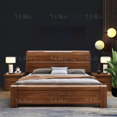 翌嘉 YJ4022724 实木床1.8米单人床胡桃木含两个床头柜