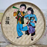 WAHL 民族手绘竹编饰品簸箕画装饰挂件 40*40壮族 单位:个