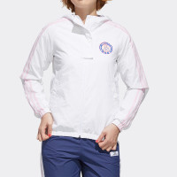Adidas阿迪达斯NEO外套女新款训练运动服休闲连帽透气梭织夹克衫