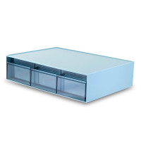 得力(deli)组合抽屉收纳盒 桌面化妆品文具收纳盒 单层 蓝色三格 1只 PK106