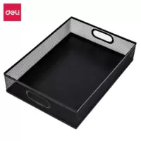 得力(deli)79080 金属文件篮铁丝网状文件栏筐资料架纳框座办公文件座桌面文件单据收纳盒 1个