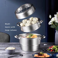 美的(Midea)蒸锅不锈钢多层汤锅蒸鱼锅蒸笼锅电磁炉燃气灶明火通用ZG28W5-005三层