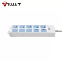 公牛(bull)GN-605全长5米10插位总控开关新国标带儿童保护门大孔间距插座/接线板/排插/拖线板/插排蓝白色