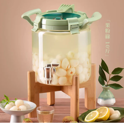 居元素果鲜酿高硼硅密封泡酒器SH绿5L+瓷芯龙头+实木底座