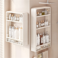 卫生间置物架免打孔浴室厕所洗手洗漱台壁挂式墙上化妆品收纳架子(豪华版)30*13*12cm