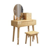 居将 JJ4031139 简约实木梳妆台80cm小型化妆桌原木色含凳子