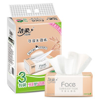 洁柔(C&S)抽纸 粉Face可湿水3层120抽面巾纸*3包 无香PR078-03E(M号 婴儿纸巾干湿两用)