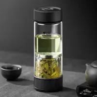 万象 U158 茶水分离单层玻璃杯 410ml 灰色