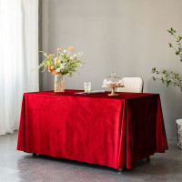 绒布桌裙台布 加厚金丝绒会议桌布 会议活动桌布 1.6*2米 酒红色