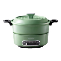 摩飞电器 多功能电火锅家用分体式鸳鸯火锅电炒锅烧烤肉蒸煮炒煎电煮锅MR9087 清新绿[标配]涂层升级 3L