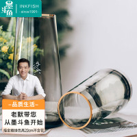 墨斗鱼 0401玻璃花瓶烟灰色金色描边