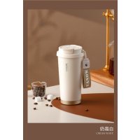 VANOW 双饮口保温咖啡杯 316不锈钢 奶霜白色500ml(单位:个)