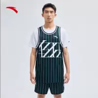 安踏速干篮球套装|轻狂系列春季男子篮球比赛球衣坎肩背心[基础黑/豆蔻绿]1件