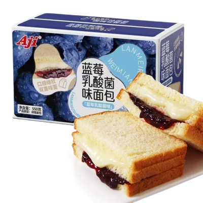 Aji蓝莓夹心吐司面包550g*2箱零食乳酸菌味糕点休闲小吃营养早餐食品整箱