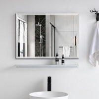 浴室镜 卫生间免打孔镜子贴墙穿衣镜无框化妆镜 直角斜边50*70cm