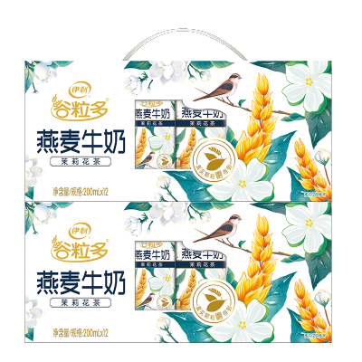 伊利谷粒多颗粒茉莉花茶燕麦牛奶两箱12瓶*200ml