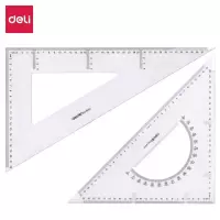 得力(deli)6440三角尺38cm三角板教学透明塑料三角尺大绘图三角板尺子套装学生文具2件套